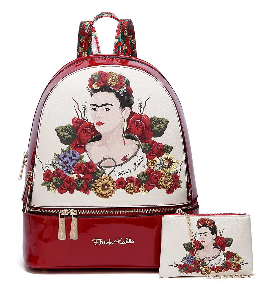 Frida Kahlo Red and Cream Backpack Amazon.com | Frida Kahlo Cartoon Licensed Backpack with  main image 2