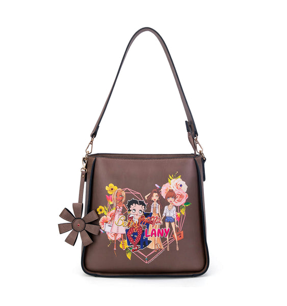 Betty Boop Friends/Flower Faux Leather Hobo Purse (Natural)