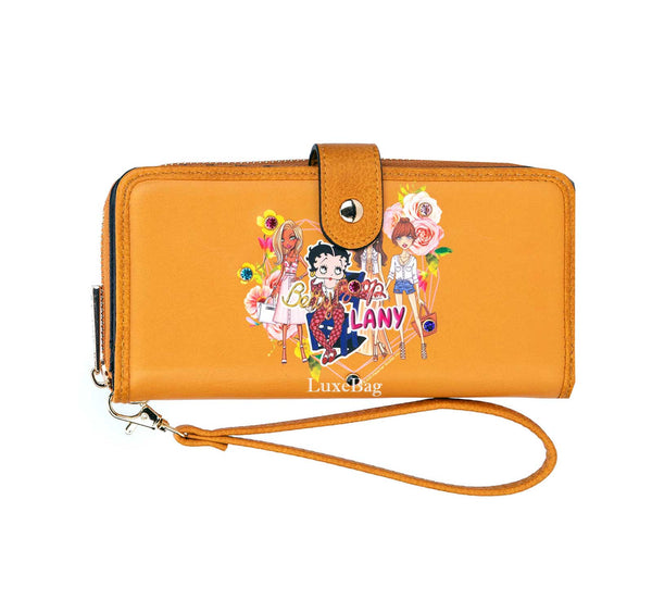 Betty Boop Friends/Flower Faux Leather Wallet with Wristlet (Mustard)