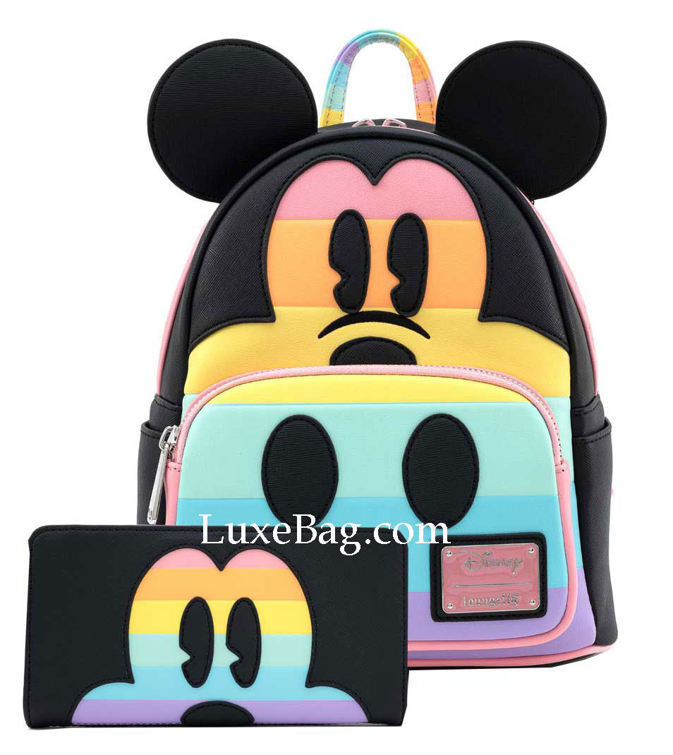 Loungefly Disney Mickey Mouse Rainbow Backpack and Wallet 