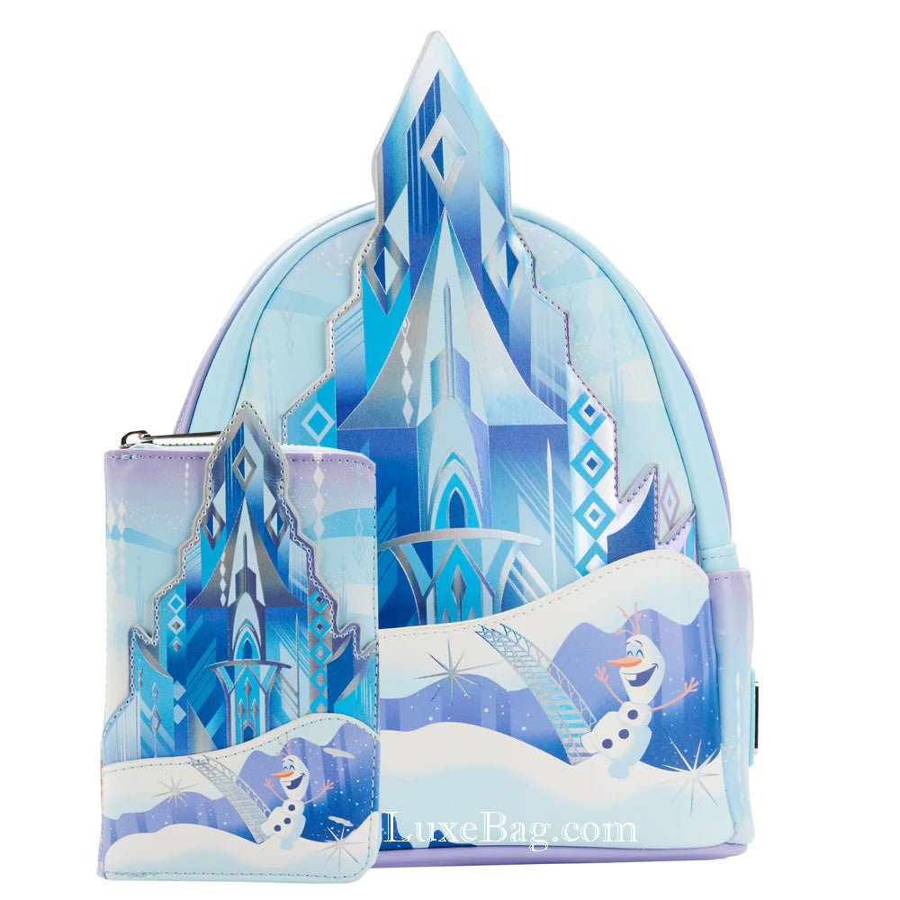 Frozen Princess Elsa Castle Mini Backpack and Wallet Amazon.com: Loungefly DISNEY FROZEN PRINCESS CASTLE ZIP  main image 2