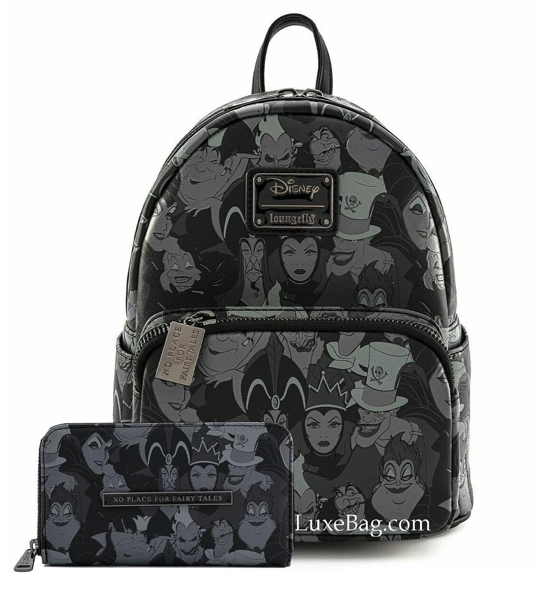 Loungefly store Disney Villains Print Mini Faux Leather Backpack + Wallet Set NYCC