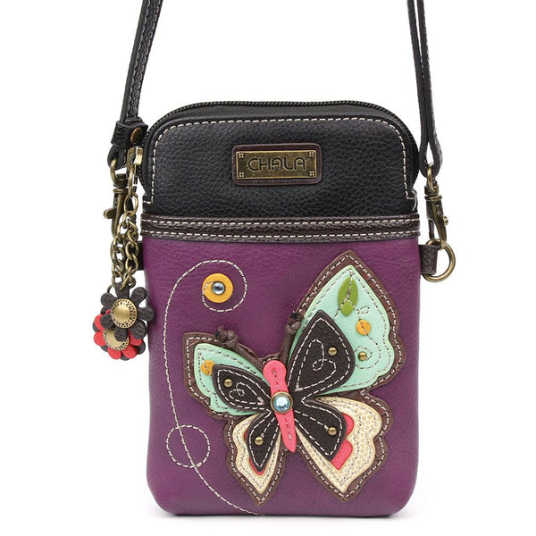 Chala Garden Collection Butterfly Cellphone Crossbody Bag (5" x 7.5" : Purple)