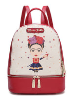 Frida Kahlo Cartoon Collection Mini Backpack with Flower Hair Band Image (Red)