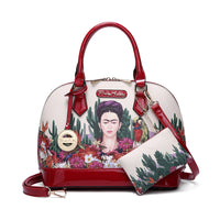 Frida Kahlo Cactus Collection Around Zip Handbag with Long Strap (Red)