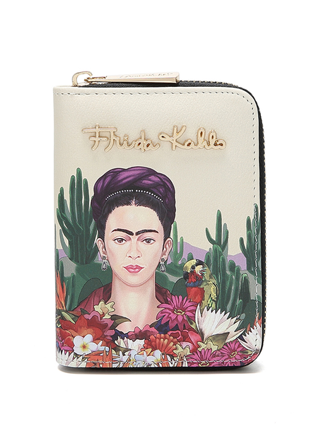 Frida Kahlo Cactus Cute Small Wallet with Around Zipper (Black)