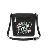 Frida Kahlo Cartoon Licensed Cross Body Bag (Black/Black)