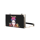 Frida Kahlo Cartoon Collection Clutch with Long Strap (All Black)