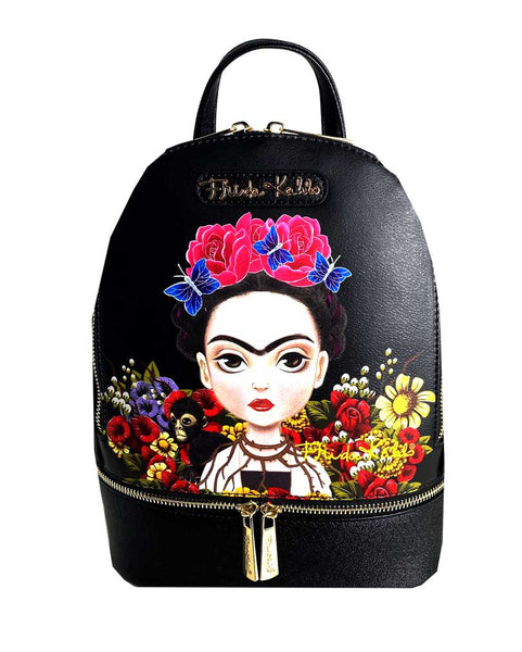 Frida Kahlo Cartoon Collection Cute Backpack (All Black)