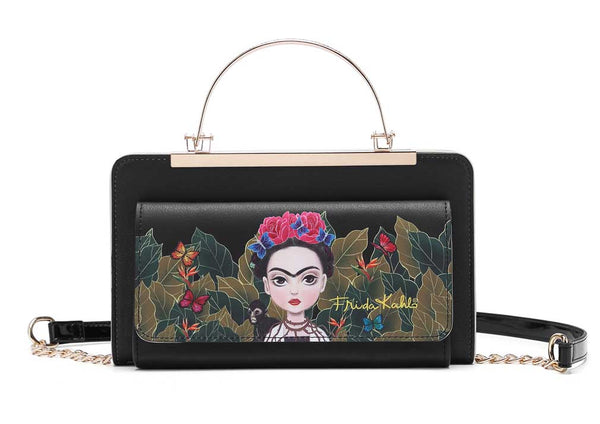 Frida Kahlo Cartoon Collection Cross Body Bag (All Black)
