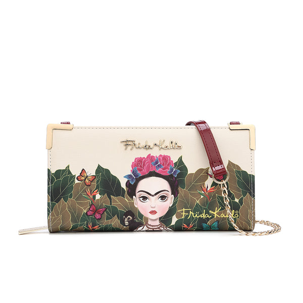 Frida Kahlo Cartoon Licensed Clutch with Long Strap (Red)