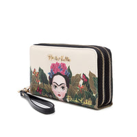 Frida Kahlo Cartoon Collection Double Around Zip Wallet (Beige/Black)