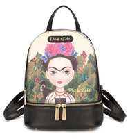 Frida Kahlo Cartoon Collection Cute Backpack (Black)