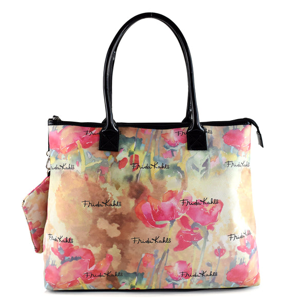 Frida Kahlo Flower Collection Extra Large Faux Leather Bag with Coin Purse