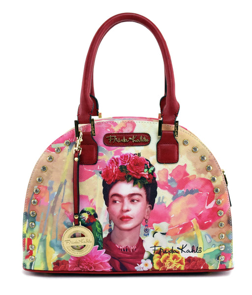 Frida Kahlo Flower Collection Handbag with Around Rhinestones (Red)