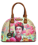 Frida Kahlo Flower Collection Handbag with Around Rhinestones (Tan)
