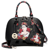 Frida Kahlo Flower Collection Handbag and Wallet Set (Black)