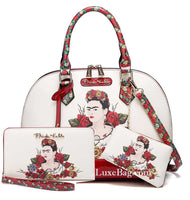 Frida Kahlo Flower Collection Handbag and Wallet Set (Red)