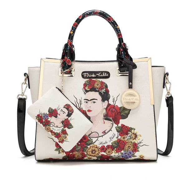 Frida Kahlo Flower Collection Handbag (Beige/Black)
