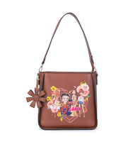 Betty Boop Friends/Flower Faux Leather Hobo Purse (Brown: Cowhide)