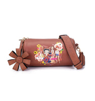 Betty Boop Friends/Flower Barrel Style Cute Crossbody Bag (Brown)