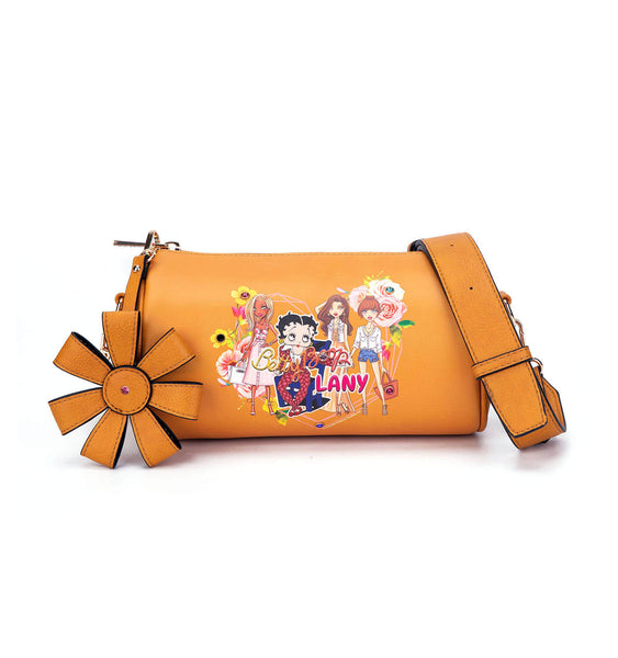 Betty Boop Friends/Flower Barrel Style Cute Crossbody Bag (Mustard)