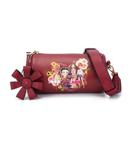 Betty Boop Friends/Flower Barrel Style Cute Crossbody Bag (Wine)