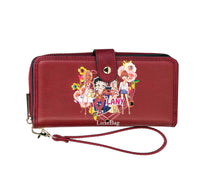 Betty Boop Friends/Flower Faux Leather Wallet with Wristlet (Wine)