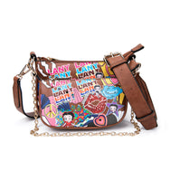 Betty Boop Pop Star Lip Dual Small Crossbody Bag (Brown: Cowhide)