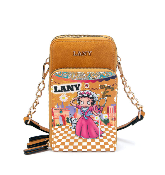 Betty Boop Paris Faux Leather Cellphone Wallet Crossbody Bag (Mustard)