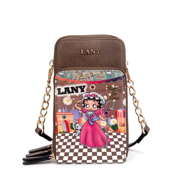 Betty Boop Paris Faux Leather Cellphone Wallet Crossbody Bag (Natural)