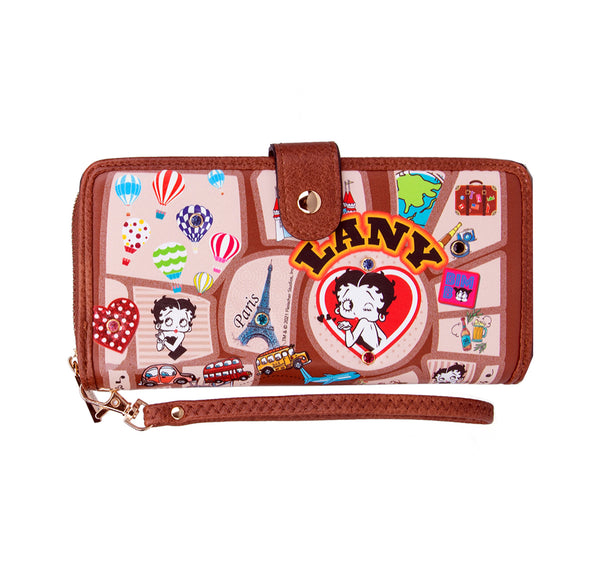 Betty Boop Love Faux Leather Wallet with Wristlet (Brown: Cowhide)