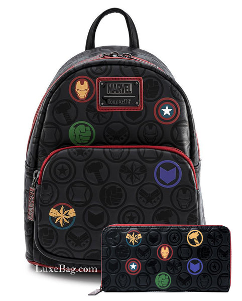 Loungefly Marvel Avengers Debossed Icons Mini Backpack Wallet Set