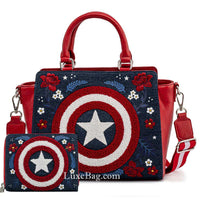 Loungefly Marvel Captain America Denim Cross Body Bag Wallet Set