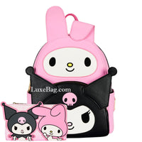 Loungefly Sanrio My Melody Kuromi Double Pocket Mini Backpack Wallet Set