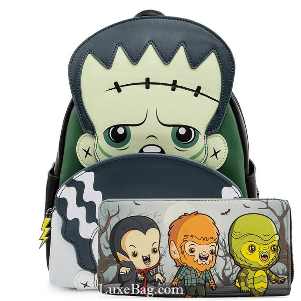loungefly universal monsters Loungefly Universal Monsters Frankie and Bride Mini Backpack Wallet Se – LuxeBag