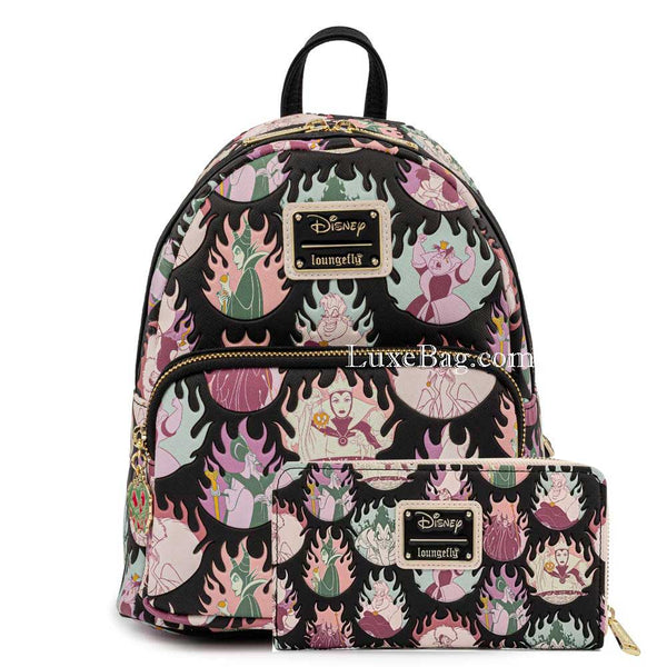 Loungefly Disney Villains Pastel Flames Mini Backpack Wallet Set
