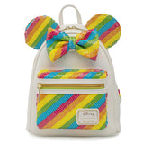 Loungefly Disney Minnie Mouse Sequin Rainbow Mini Backpack Wallet Set
