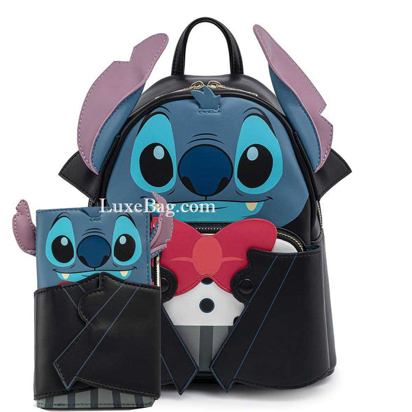 Loungefly Disney Vampire Stitch Bowtie Mini Backpack Wallet Set