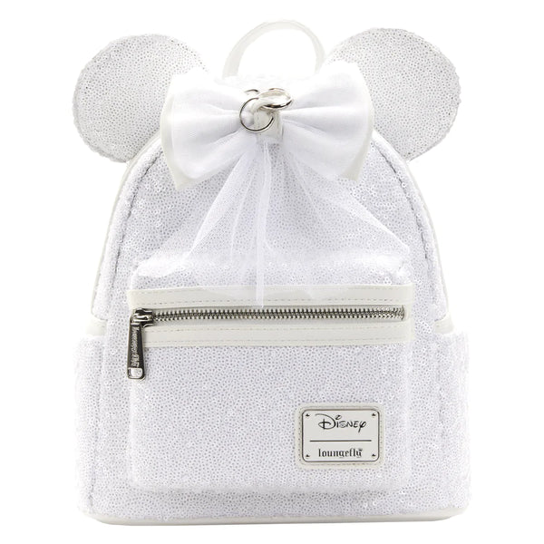 Loungefly Disney Minnie Sequin Wedding White Mini Backpack