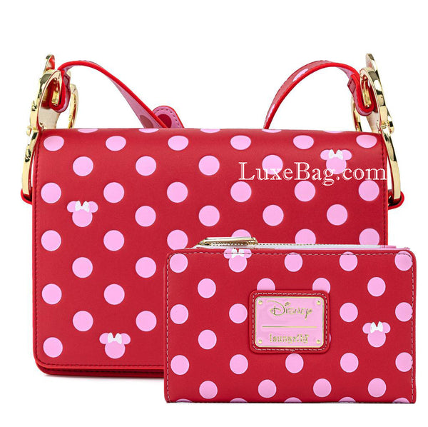 Loungefly Disney Minnie Mouse Pink Polka Dot Bow Crossbody Bag and Wallet Set