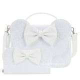 Loungefly Disney Minnie Mouse Sequin Wedding Crossbody Bag Wallet Set