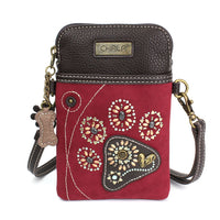 Chala Pet Collection Paw Print Red Suede Cellphone Crossbody Bag (5" x 7.5")