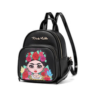 Frida Kahlo Cartoon Flower Collection Mini Backpack (Black/Black)