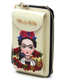 Frida Kahlo Cartoon Flower Collection Cellphone Purse Wallet (Beige/Black)