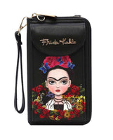 Frida Kahlo Cartoon Flower Collection Cellphone Purse Wallet (All Black)