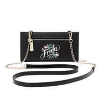 Frida Kahlo Cartoon Collection Clutch with Long Strap (All Black)