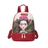Frida Kahlo Cartoon Collection Cute Backpack (Red)