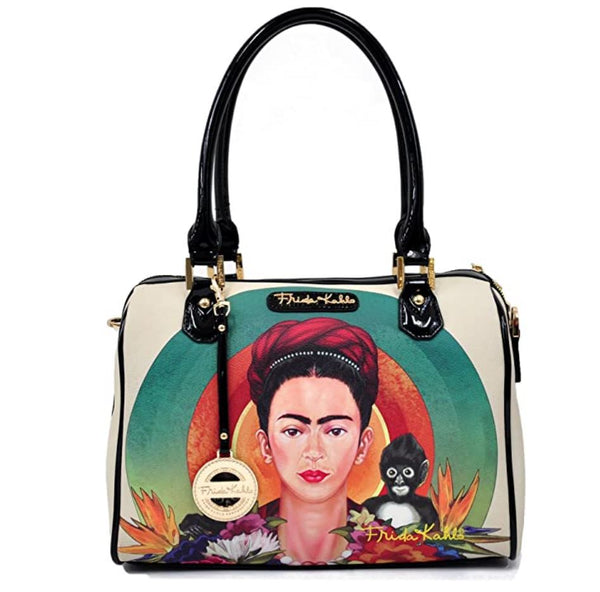 Frida Kahlo Monkey Series Boston Handbag (Black)