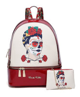 Frida Kahlo Faux Leather Large Backpack (Red)